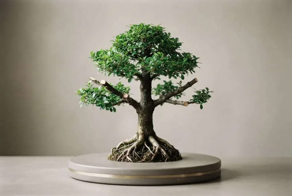 Healthy tree with a few outer branches pruned while its central canopy and strong roots remain protected